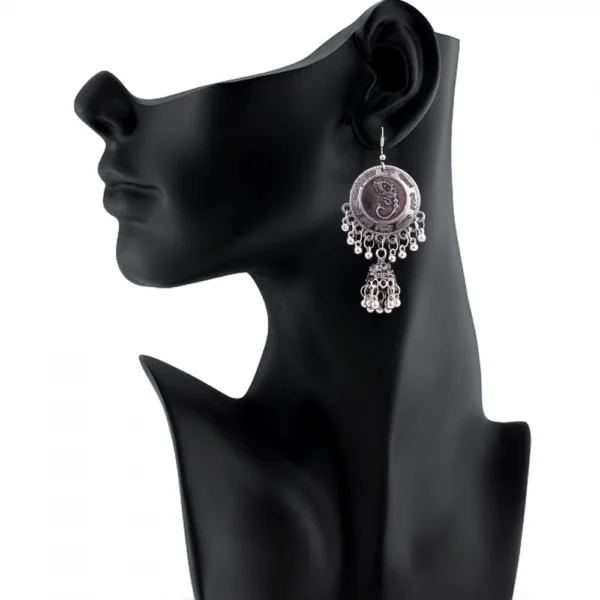 Women's Silver Oxidized Hook Dangler Hanging Afgani Tribal Fancy Earrings-Silver