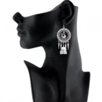Women's Silver Oxidized Hook Dangler Hanging Afgani Tribal Fancy Earrings-Silver