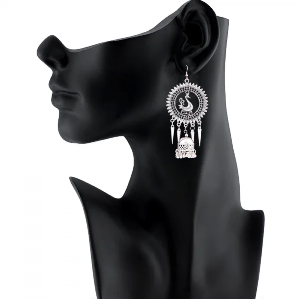 Women's Silver Oxidized Hook Dangler Hanging Afgani Tribal Fancy Earrings-Silver