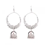 Women's Silver Oxidized Hook Dangler Hanging Afgani Tribal Fancy Earrings-Silver