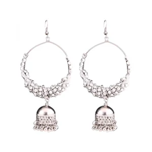 Women's Silver Oxidized Hook Dangler Hanging Afgani Tribal Fancy Earrings-Silver