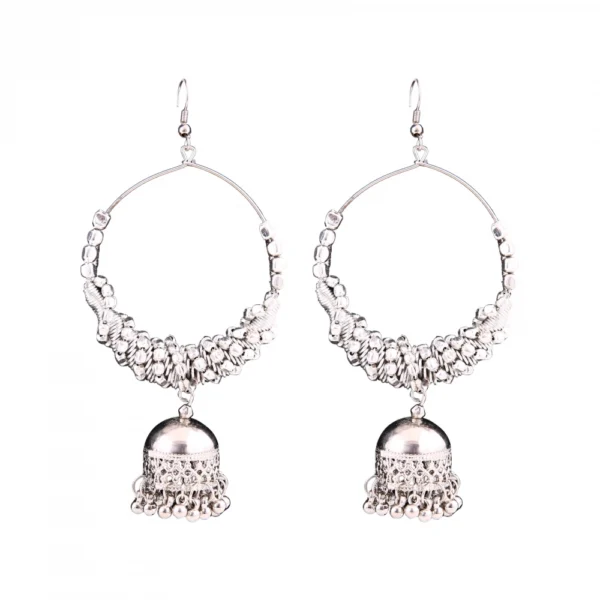 Women's Silver Oxidized Hook Dangler Hanging Afgani Tribal Fancy Earrings-Silver