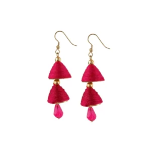 Women's Thread Hook Dangler Hanging Jhumki Earrings-Pink