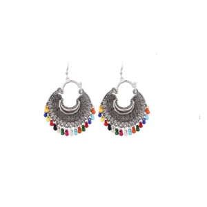 Women's Silver Oxidized Hook Dangler Hanging Afgani Tribal Fancy Earrings-Silver