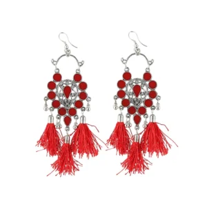 Women's Alloy Afgani Tassel Earrings-Red