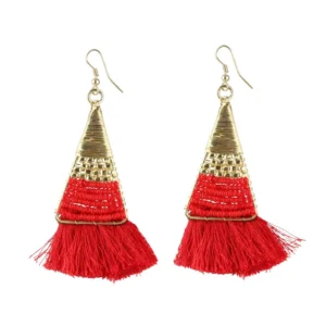 Women's Alloy Hook Dangler Hanging Tassel Earrings-Red
