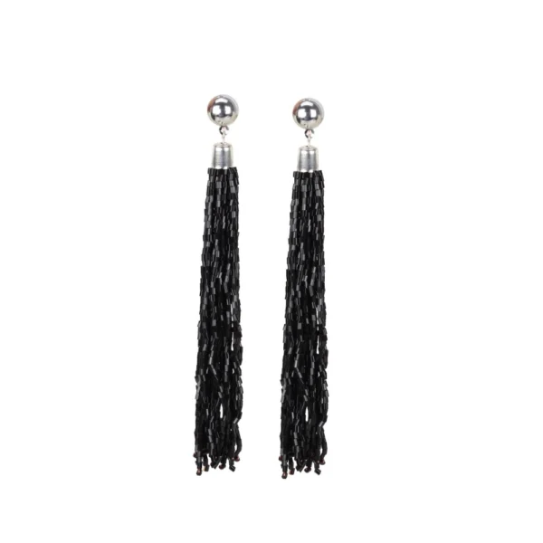 Women's Alloy, Beads Hook Dangler Hanging Earrings-Black