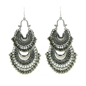 Women's Silver Plated Afgani Earrings-Silver