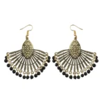 Women's Gold Plated, Beads Hook Dangler Hanging Tassel Earrings-Gold