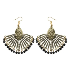 Women's Gold Plated, Beads Hook Dangler Hanging Tassel Earrings-Gold