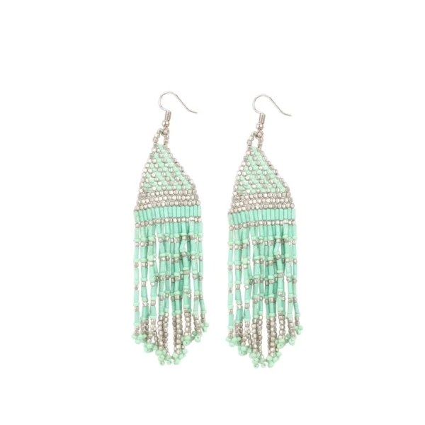 Women's Alloy, Poth Beads Hook Dangler Hanging Earrings-Green