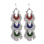 Women's Silver Oxidized Hook Dangler Hanging Fashion Earrings-Multicolour