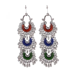 Women's Silver Oxidized Hook Dangler Hanging Fashion Earrings-Multicolour