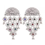 Women's Silver Plated Hook Dangler Hanging Statement Earrings-Multicolour