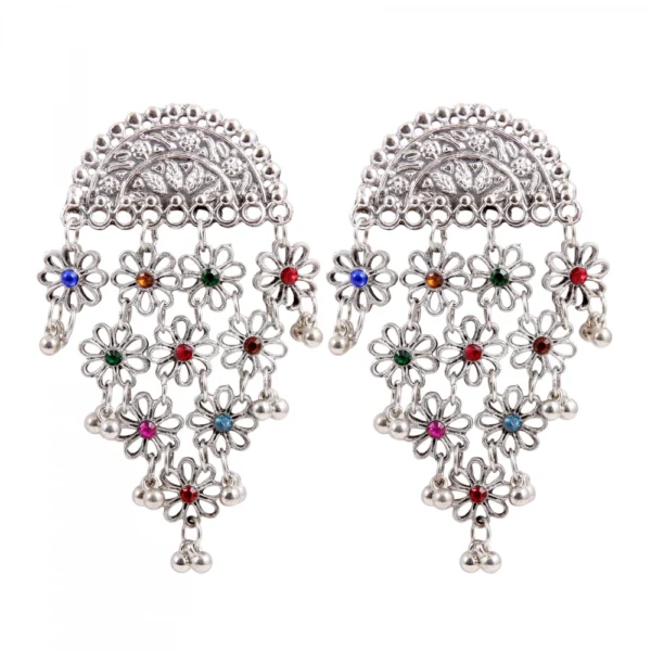 Women's Silver Plated Hook Dangler Hanging Statement Earrings-Multicolour