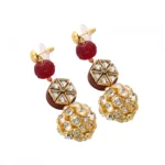 Women's Golden plated Hook Dangler Hanging Crystal Kundan Earrings-Golden