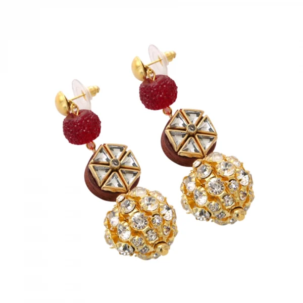 Women's Golden plated Hook Dangler Hanging Crystal Kundan Earrings-Golden