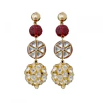 Women's Golden plated Hook Dangler Hanging Crystal Kundan Earrings-Golden