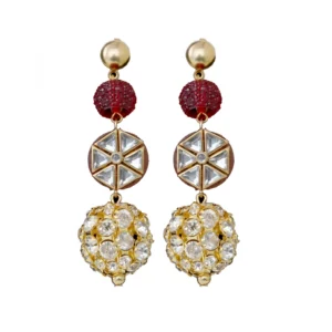 Women's Golden plated Hook Dangler Hanging Crystal Kundan Earrings-Golden