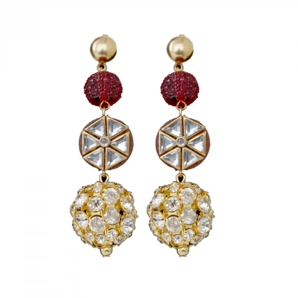 Women's Golden plated Hook Dangler Hanging Crystal Kundan Earrings-Golden