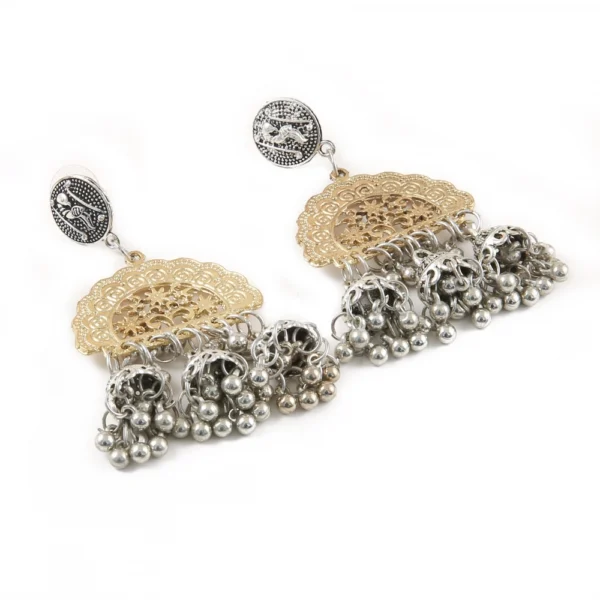 Women's Gold Plated Hook Dangler Hanging Afgani Earrings-Golden