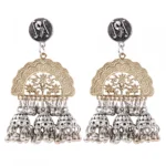 Women's Gold Plated Hook Dangler Hanging Afgani Earrings-Golden