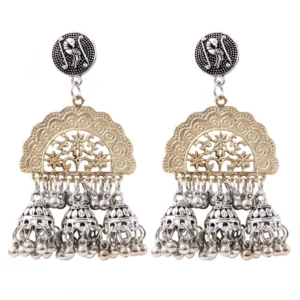 Women's Gold Plated Hook Dangler Hanging Afgani Earrings-Golden