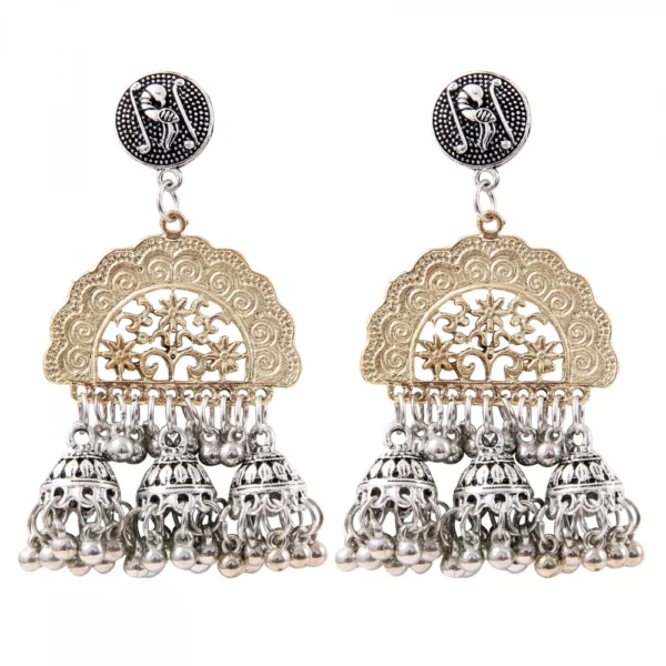 Women's Gold Plated Hook Dangler Hanging Afgani Earrings-Golden