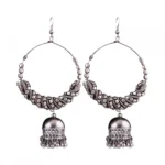 Women's Silver Oxidized Hook Dangler Hanging Afgani Tribal Fancy Earrings-Silver