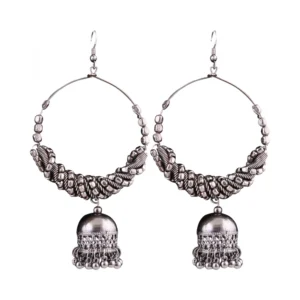 Women's Silver Oxidized Hook Dangler Hanging Afgani Tribal Fancy Earrings-Silver