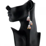Women's Silver Oxidized Hook Dangler Hanging Earrings-Multicolour