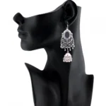 Women's Silver Oxidized Hook Dangler Hanging Afgani Tribal Fancy Earrings-Silver
