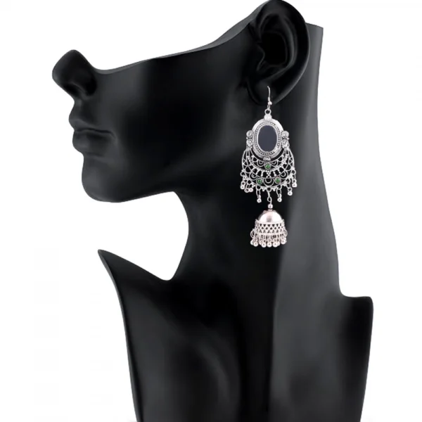 Women's Silver Oxidized Hook Dangler Hanging Afgani Tribal Fancy Earrings-Silver