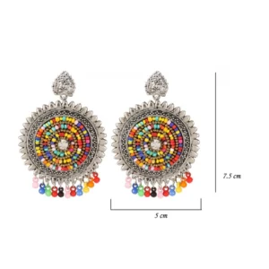 Women's Oxidized Silver plated Hook Dangler Hanging Afgani Earrings-Multi