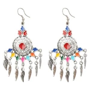 Women's Oxidized Silver plated Hook Dangler Hanging Earrings-Silver