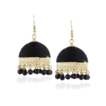Women's Alloy, Thread Hook Dangler Hanging Earrings-Black