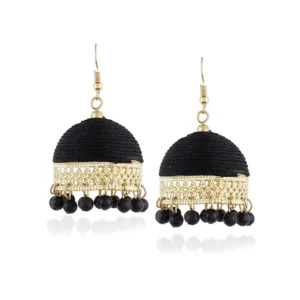 Women's Alloy, Thread Hook Dangler Hanging Earrings-Black