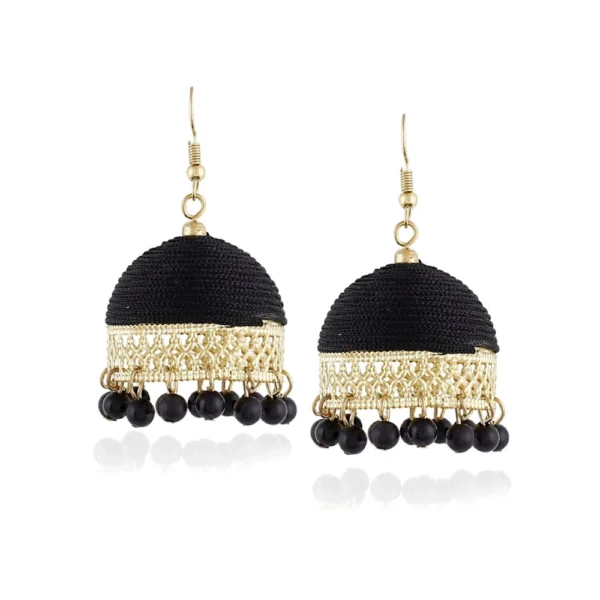 Women's Alloy, Thread Hook Dangler Hanging Earrings-Black