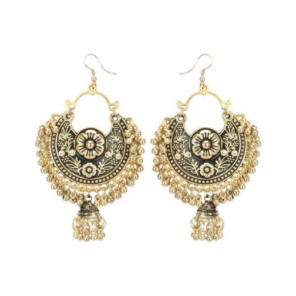 Women's Gold Oxidized Earrings and Maang Tikka-Black