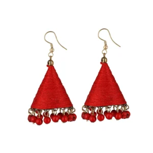 Women's Thread Hook Dangler Hanging Jhumki Earrings-Red