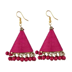 Women's Thread Hook Dangler Hanging Jhumki Earrings-Pink