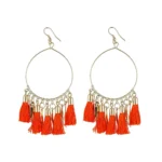 Women's Alloy Hook Dangler Hanging Tassel Earrings-Orange