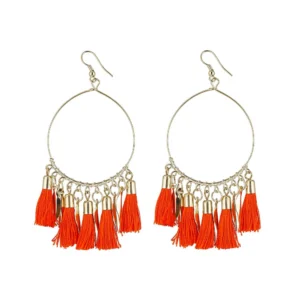Women's Alloy Hook Dangler Hanging Tassel Earrings-Orange