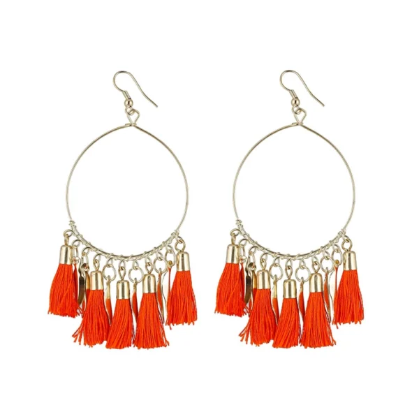 Women's Alloy Hook Dangler Hanging Tassel Earrings-Orange