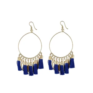 Women's Alloy Hook Dangler Hanging Tassel Earrings-Blue