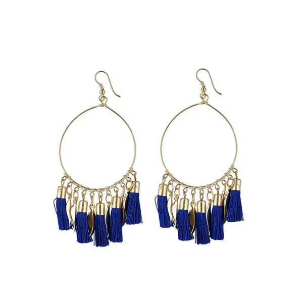 Women's Alloy Hook Dangler Hanging Tassel Earrings-Blue