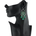 Women's Silver Plated Afgani Tassel Earrings-Green