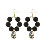 Women's Alloy, Thread Hook Dangler Hanging Hand painted Earrings-Black