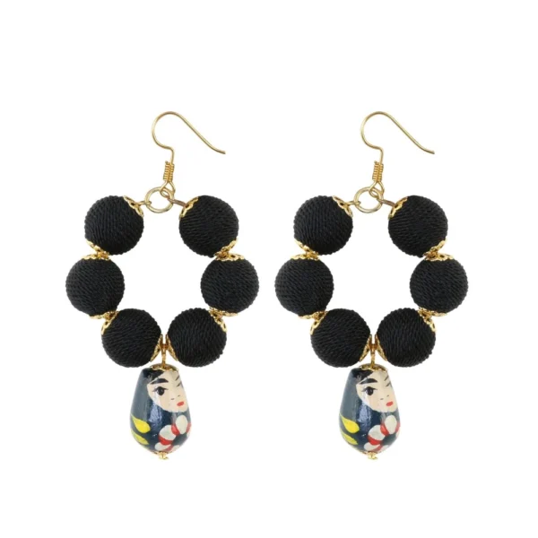 Women's Alloy, Thread Hook Dangler Hanging Hand painted Earrings-Black