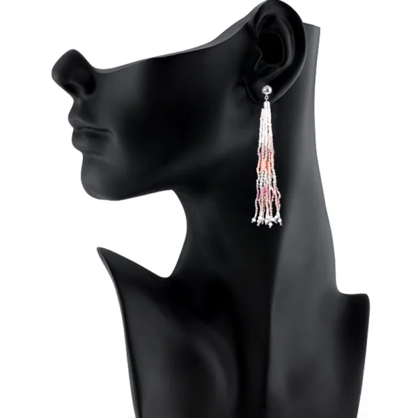 Women's Alloy, Beads Hook Dangler Hanging Thread Earrings-Pink